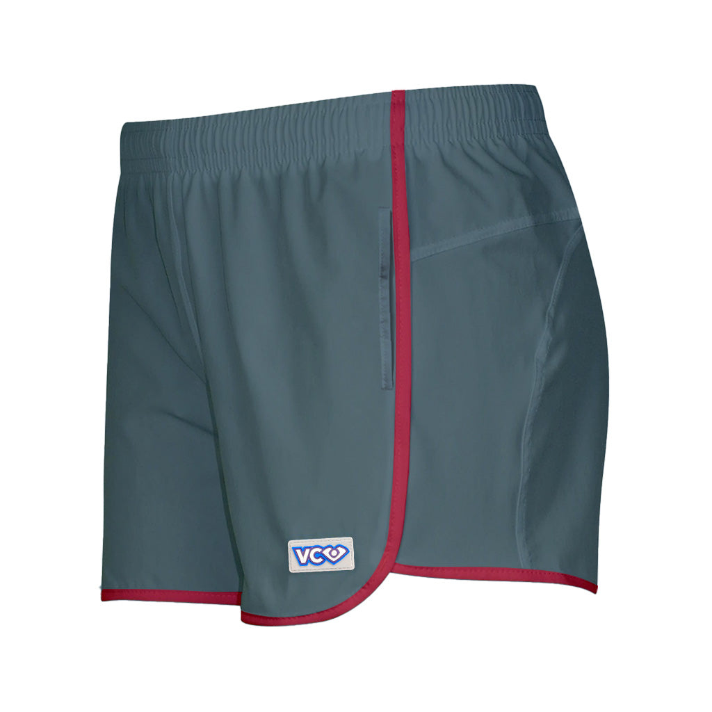 VC Ultimate Frisbee Performance Athletic Apparel Charcoal Shorty Shorts with Red Piping and Pockets