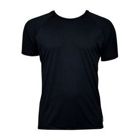 VC Ultimate black raglan short-sleeve sports jersey. Grey rubber logo on the bottom right. Rated UPF 50 and made in Toronto, Canada.